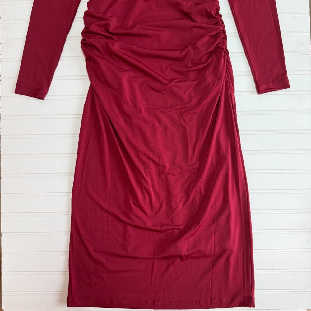 Ann Taylor Ruched Knit Midi Dress Size 10 NWT Maroon Red - Picture 7 of 10